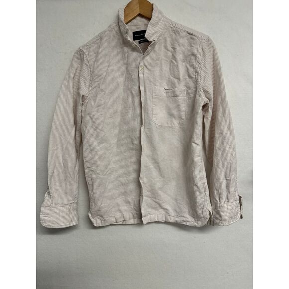 Abercrombie & Fitch | women's Linen striped button up shirt pink/white | size xs - Picture 1 of 6